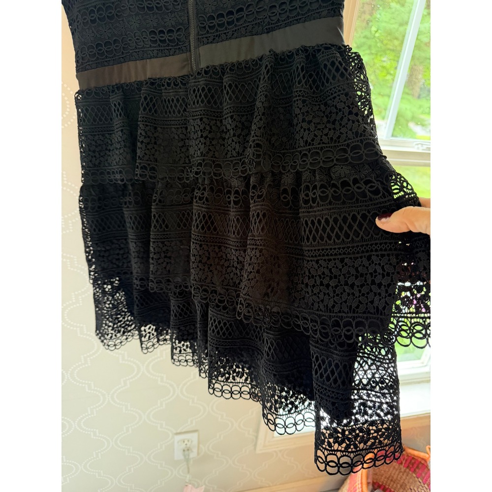 Bardot Lace Mini Dress Tiered Crochet Short Sleeve Black Size 10 NWOT - Picture 8 of 10